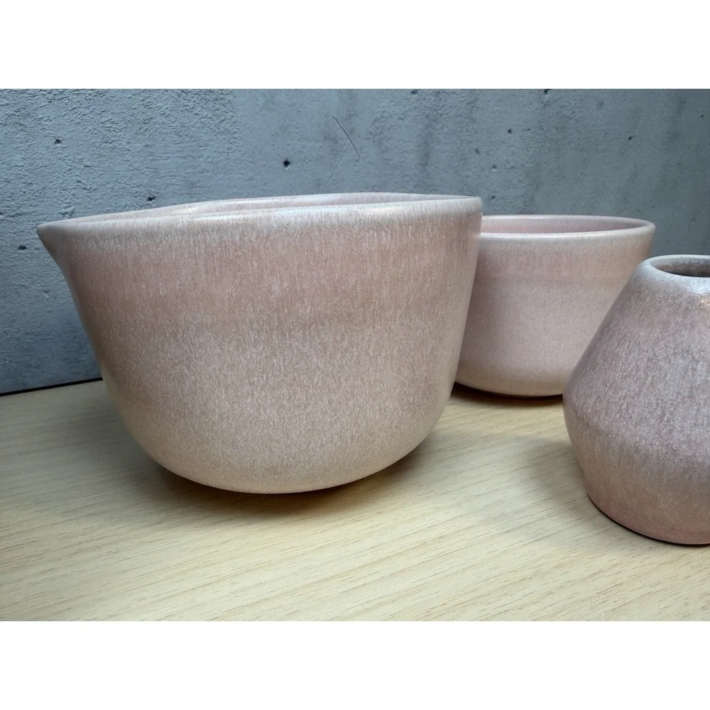STONEWARE MATCHA SET 3 Pieces Light Pink Ceramic Spouted Bowl‎ Tea Cup Whisk
